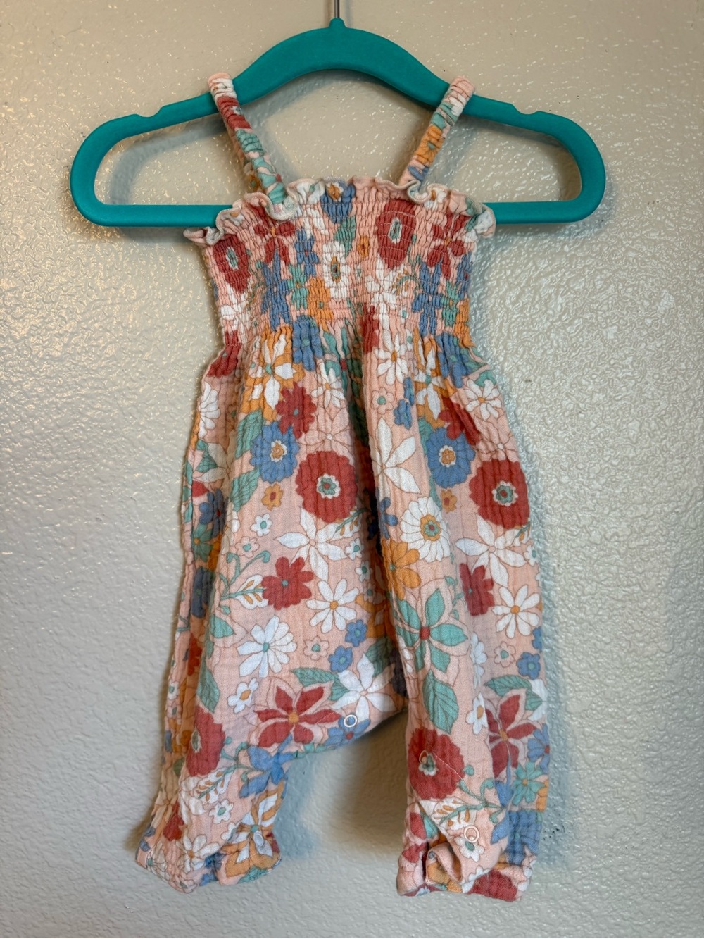 Angel Dear Peach Floral Smocked Romper - Multi